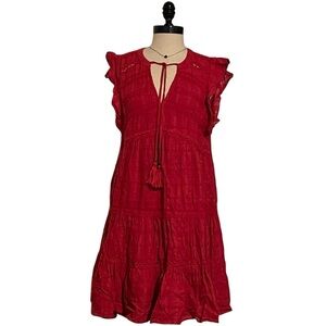 Knox Rose Red Flutter Sleeve Boho Dress - Tie With Tassel - Size Medium - EUC
